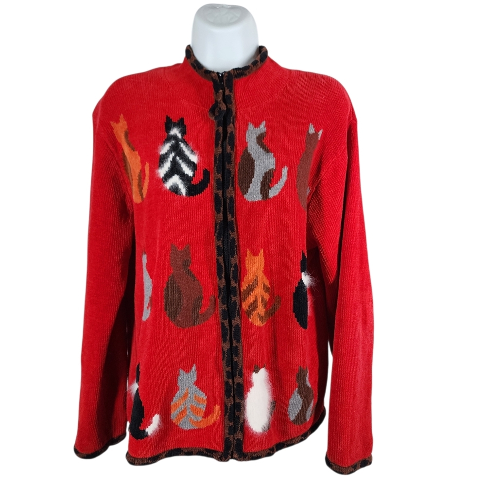 COLDWATER CREEK CAT PRINT SWEATER/CARDIGAN